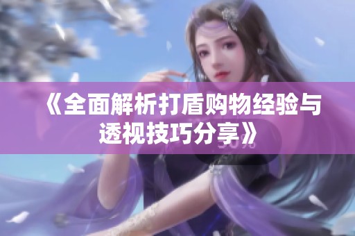 《全面解析打盾购物经验与透视技巧分享》