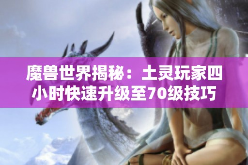 魔兽世界揭秘：土灵玩家四小时快速升级至70级技巧